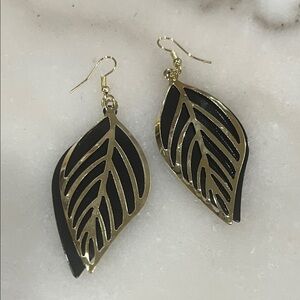 Elegant Gold and Black Leaf Earrings